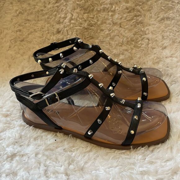 Torrid Black synthetic leather gladiator sandals silver tone studs accents SZ9WW - Picture 1 of 9